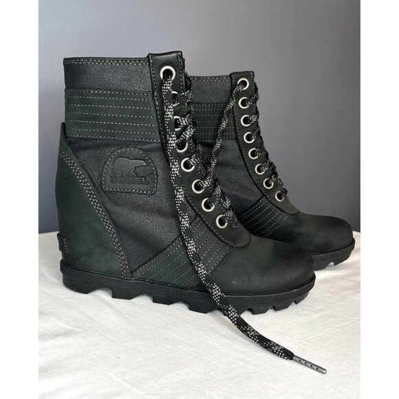 Sorel Lexie Wedge Boots Womens Size 7 Black Lace Up Ankle Booties Lug NL3046-010 - Picture 10 of 16